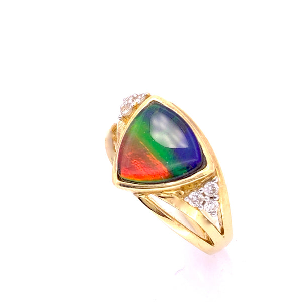 TRILLION SHAPE AMMOLITE AND DIAMOND RING