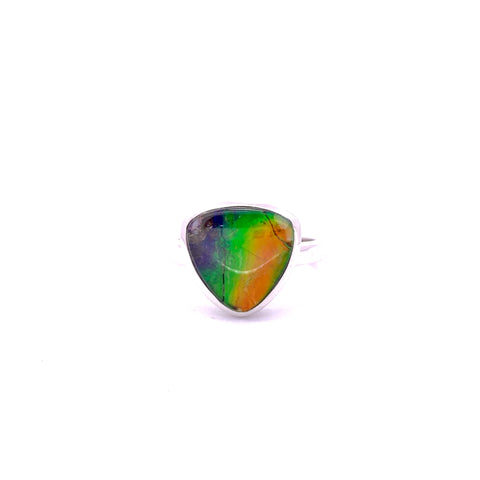 TRILLION SHAPE AMMOLITE RING IN WHITE GOLD