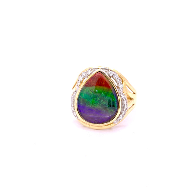 PEAR SHAPE AMMOLITE AND DIAMOND RING