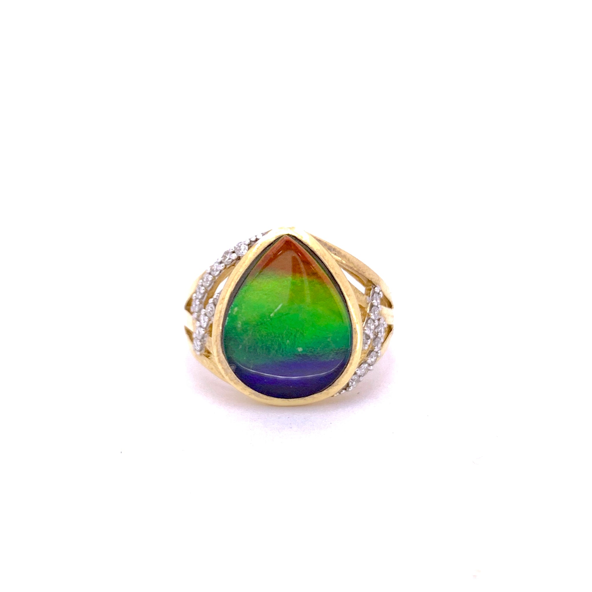PEAR SHAPE AMMOLITE AND DIAMOND RING