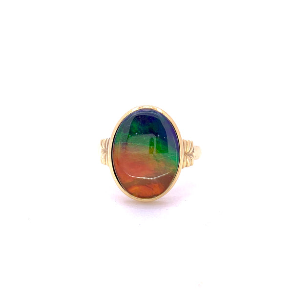 OVAL SHAPE AMMOLITE RING