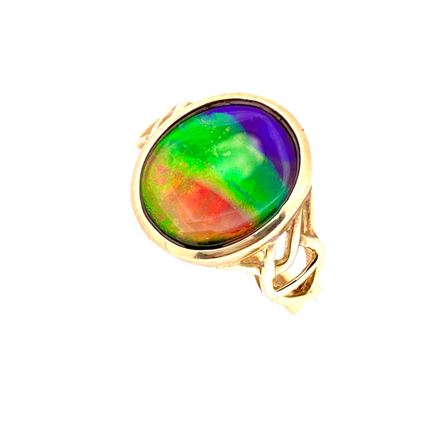OVAL SHAPE AMMOLITE AND DIAMOND RING