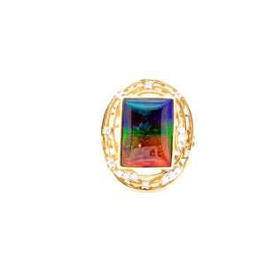 RECTANGULAR SHAPE AMMOLITE AND DIAMOND RING