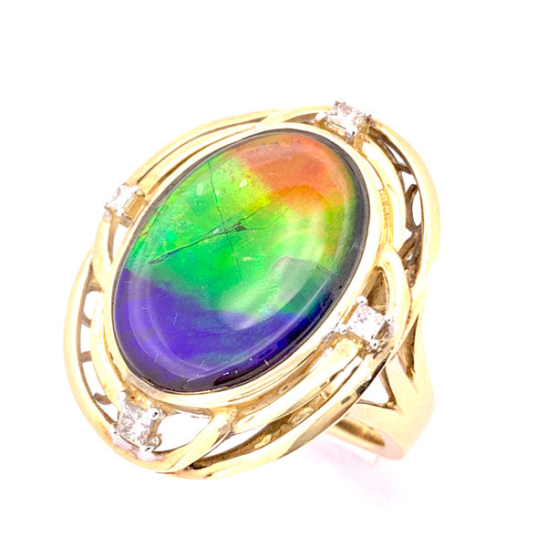 OVAL SHAPE AMMOLITE AND DIAMOND RING