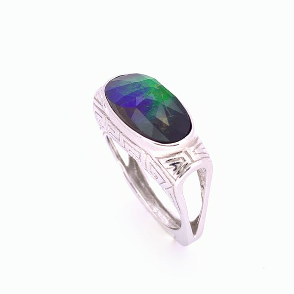 FACETED AMMOLITE RING IN WHITE GOLD