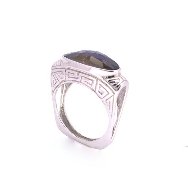 FACETED AMMOLITE RING IN WHITE GOLD
