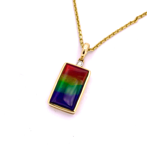 RECTANGULAR SHAPE AMMOLITE AND DIAMOND PENDANT