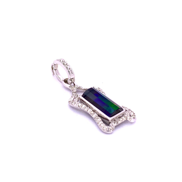 RECTANGULAR SHAPE AMMOLITE AND DIAMOND PENDANT IN WHITE GOLD