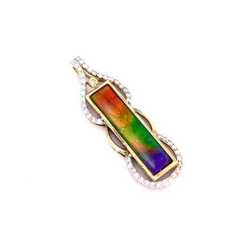 RECTANGULAR SHAPE AMMOLITE AND DIAMOND PENDANT