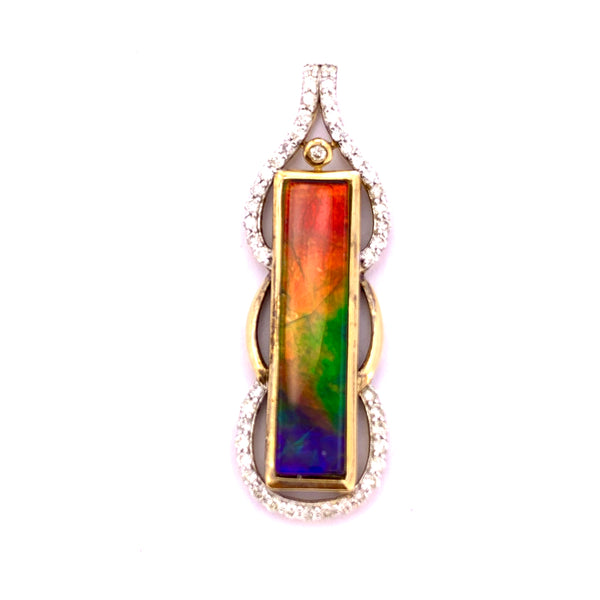 RECTANGULAR SHAPE AMMOLITE AND DIAMOND PENDANT