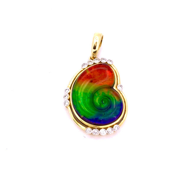 AMMONITE SHAPE AMMOLITE AND DIAMOND PENDANT