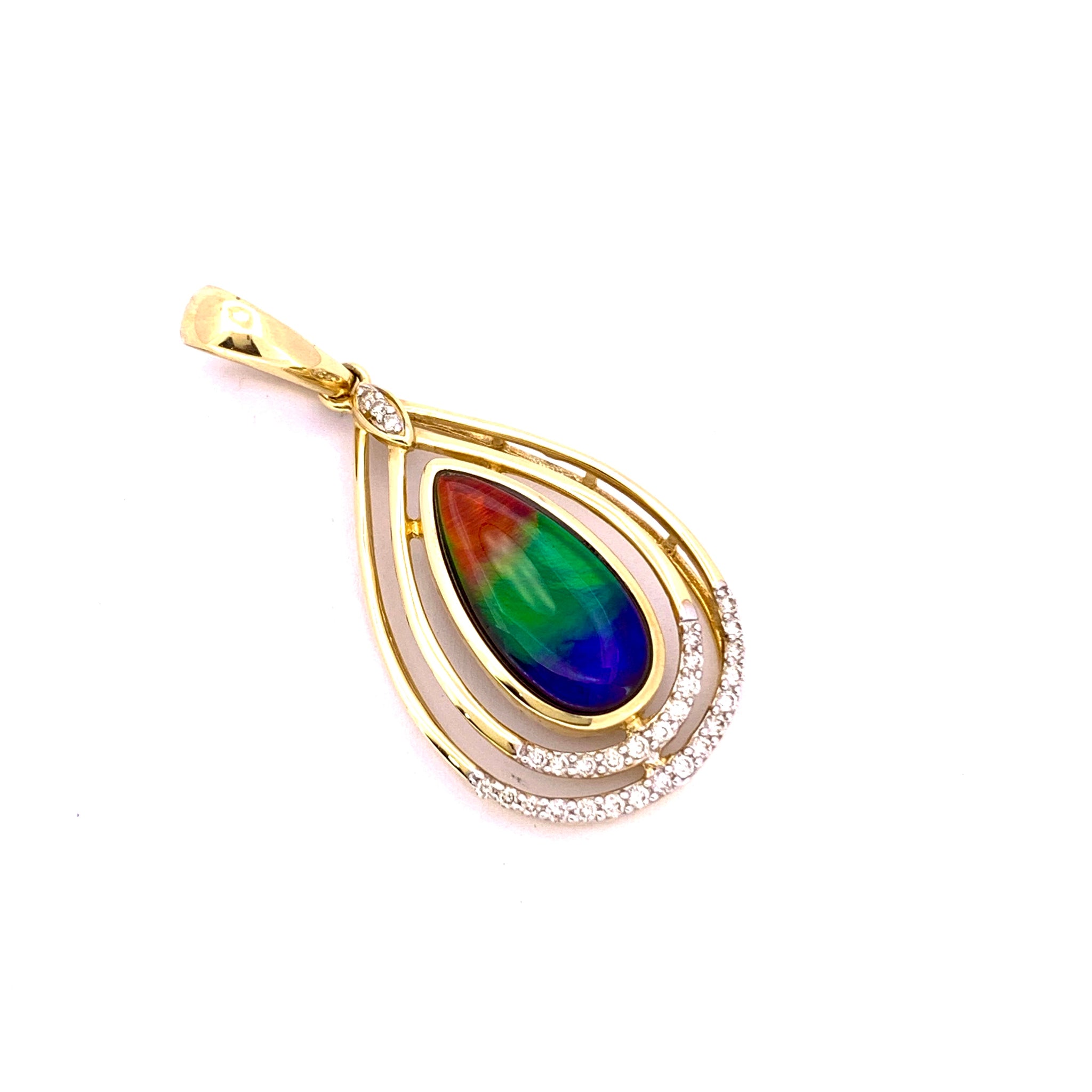 PEAR SHAPE AMMOLITE AND DIAMOND PENDANT