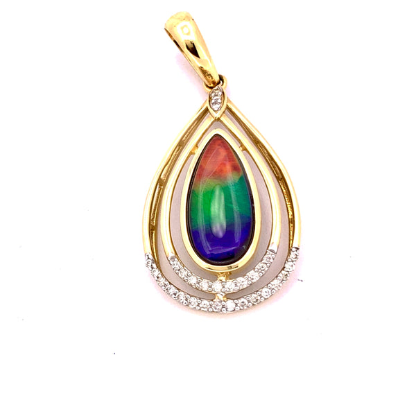 PEAR SHAPE AMMOLITE AND DIAMOND PENDANT