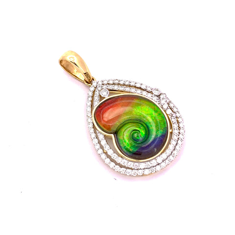 AMMONITE SHAPE AMMOLITE PENDANT WITH DIAMONDS