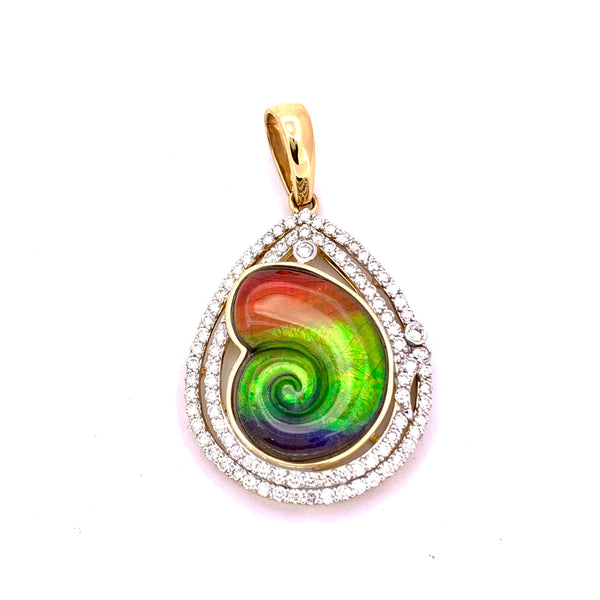 AMMONITE SHAPE AMMOLITE PENDANT WITH DIAMONDS