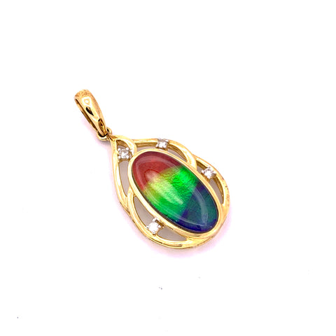 OVAL SHAPE AMMOLITE AND DIMAOND PENDANT