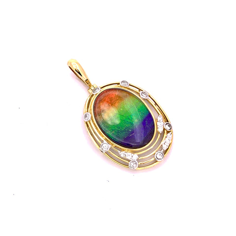 OVAL SHAPE AMMOLITE PENDANT WITH DIAMONDS