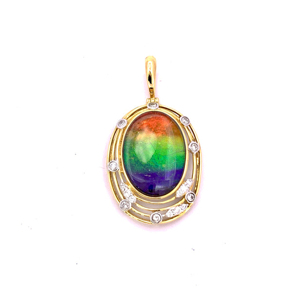 OVAL SHAPE AMMOLITE PENDANT WITH DIAMONDS