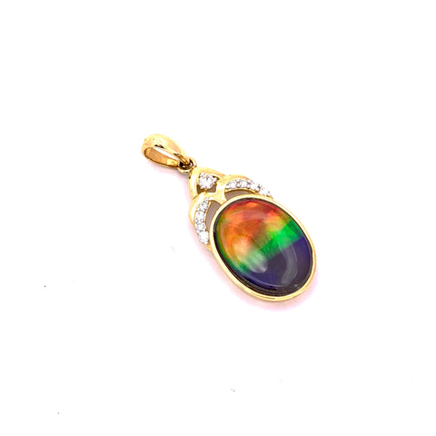 OVAL SHAPE AMMOLITE AND DIMAOND PENDANT