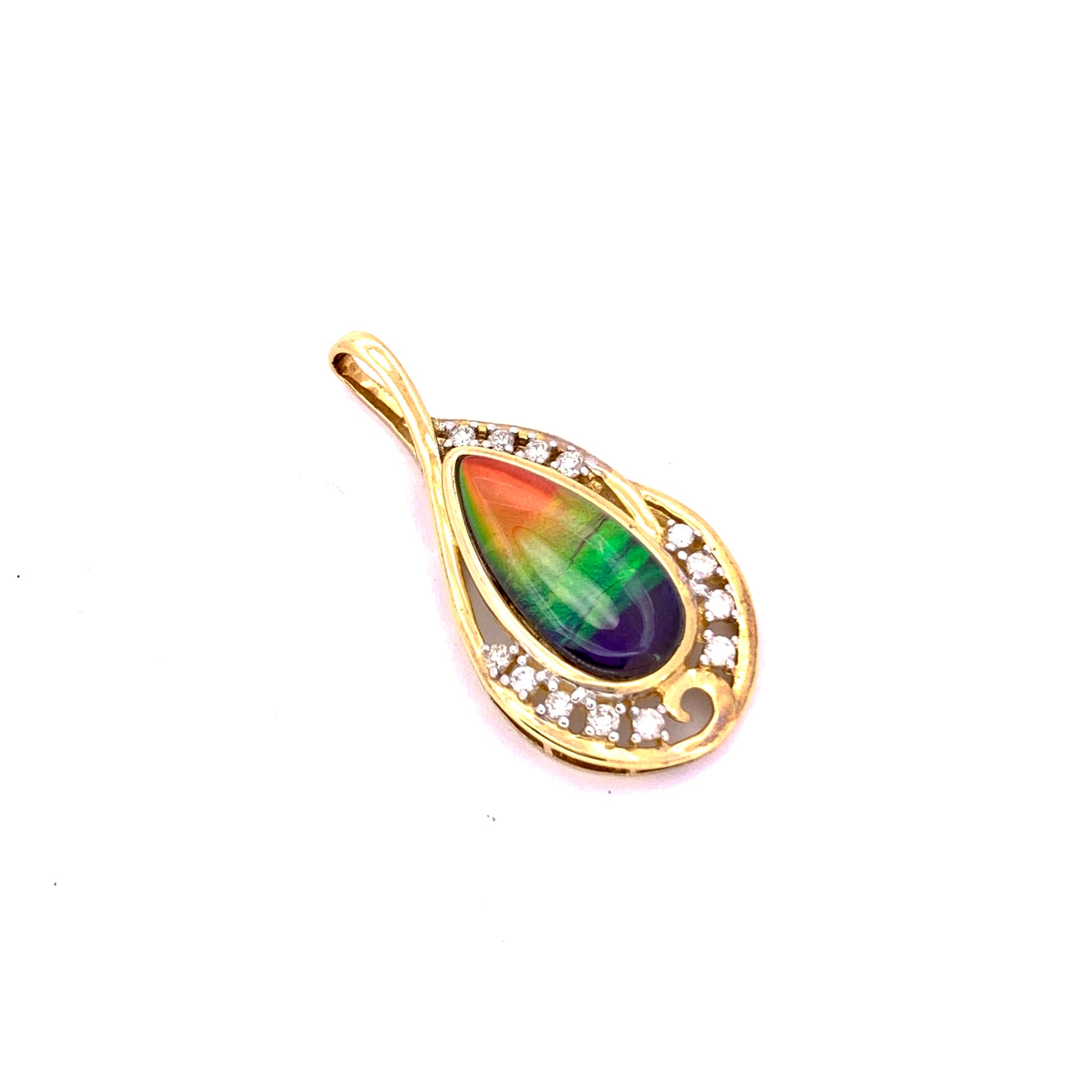 PEAR SHAPE AMMOLITE AND DIAMOND PENDANT