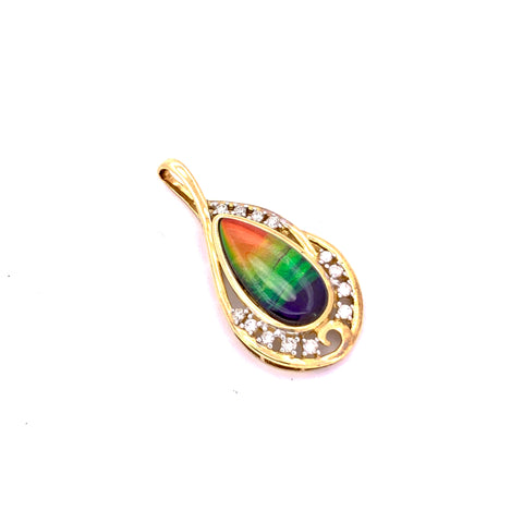 PEAR SHAPE AMMOLITE AND DIAMOND PENDANT