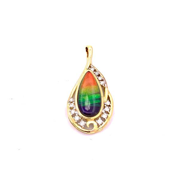 PEAR SHAPE AMMOLITE AND DIAMOND PENDANT