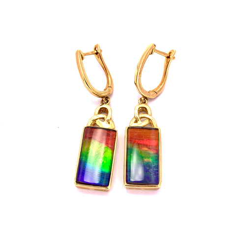 RECTANGULAR SHAPE AMMOLITE DANGLE EARRINGS
