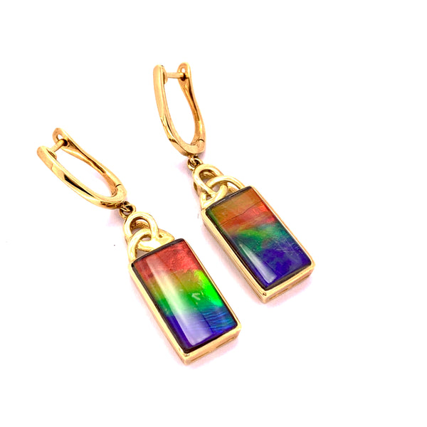 RECTANGULAR SHAPE AMMOLITE DANGLE EARRINGS