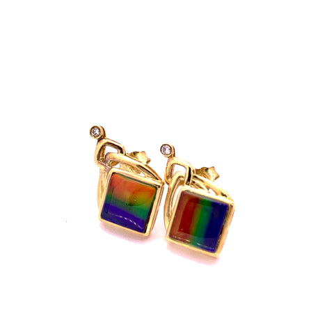 SQUARE SHAPE AMMOLITE AND DIAMOND EARRINGS