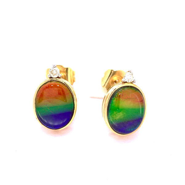 OVAL SHAPE AMMOLITE AND DIAMOND EARRINGS
