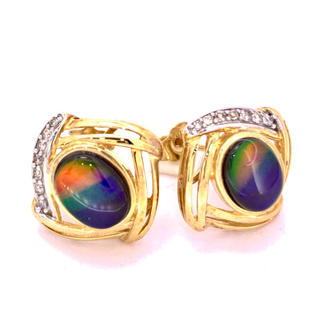 OVAL SHAPE AMMOLITE AND DIAMOND EARRINGS