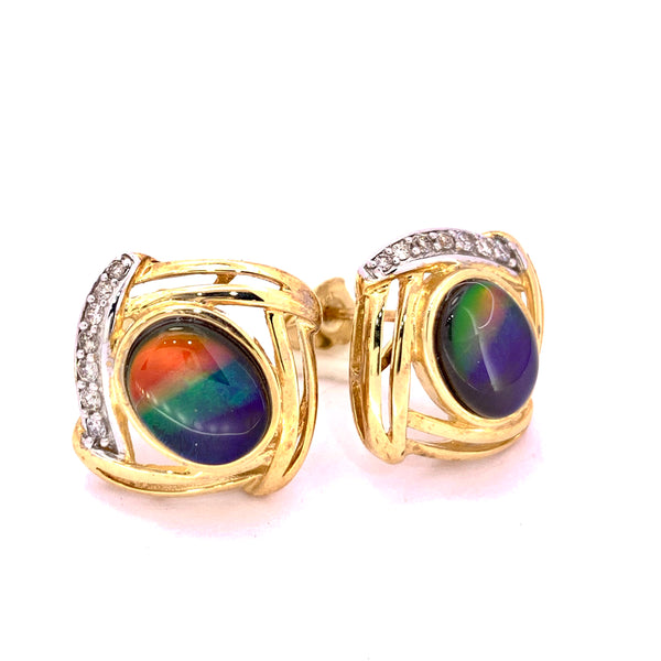 OVAL SHAPE AMMOLITE AND DIAMOND EARRINGS