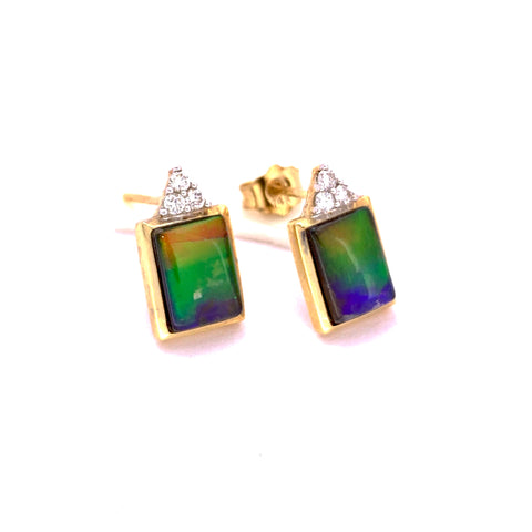 RECTANGULAR SHAPE AMMOLITE AND DIAMOND EARRINGS