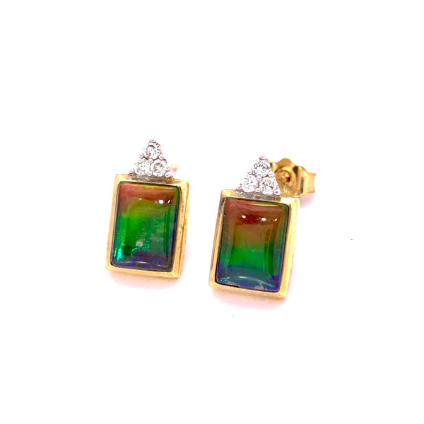 RECTANGULAR SHAPE AMMOLITE AND DIAMOND EARRINGS