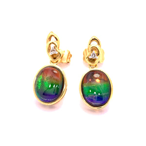 OVAL SHAPE AMMOLITE AND DIAMOND DANGLE EARRINGS