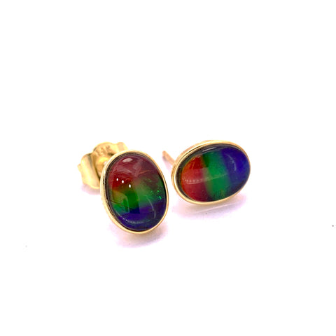 OVAL SHAPE AMMOLITE STUD EARRINGS