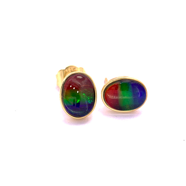 OVAL SHAPE AMMOLITE STUD EARRINGS