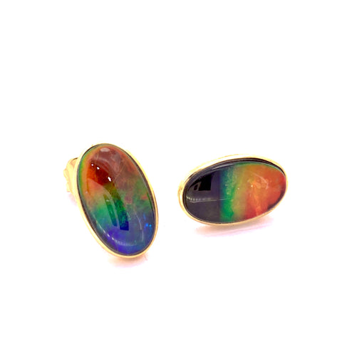 OVAL SHAPE AMMOLITE STUD EARRINGS