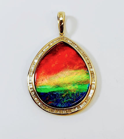 PEAR SHAPE AMMOLITE AND DIAMOND PENDANT