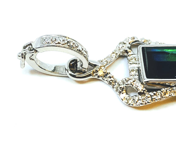 RECTANGULAR SHAPE AMMOLITE AND DIAMOND PENDANT IN WHITE GOLD