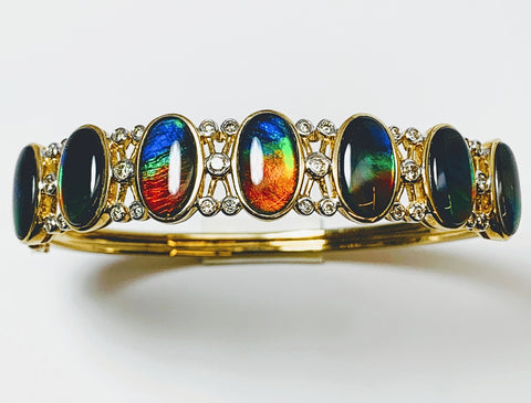 OVAL SHAPE AMMOLITE BANGLE WITH DIAMONDS