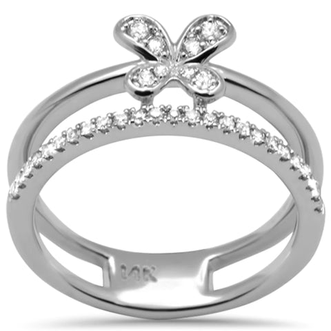 14K White Gold Diamond Butterfly Double Band Ring