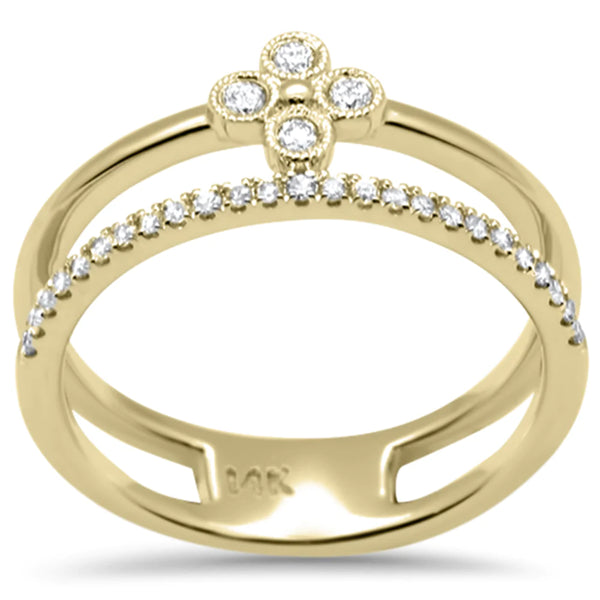 14K Yellow Gold Diamond Cross Double Band Ring