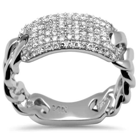 14K White Gold Diamond Cuban Style Ladies Band Ring