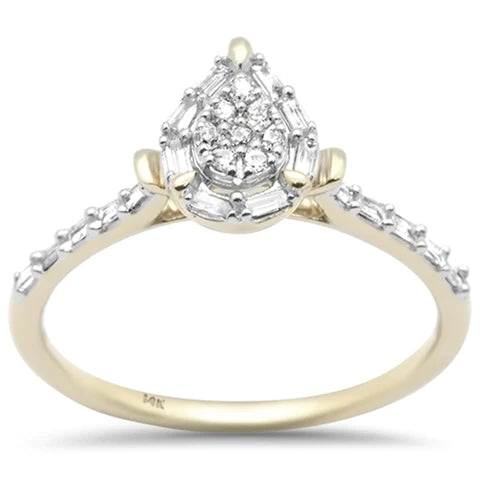 14K Yellow Gold Round & Baguette Diamond Engagement Ring