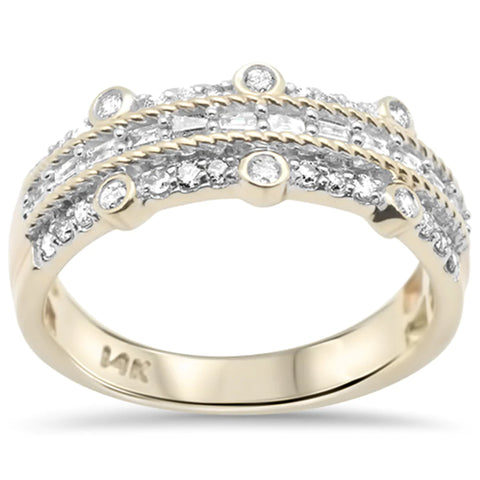 14K Yellow Gold Round & Baguette Diamond Ring Band