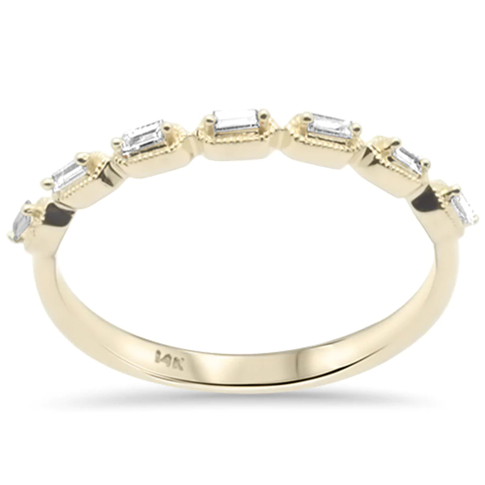 14K Yellow Gold Baguette Diamond Stone Ring Band
