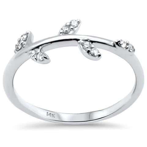 14K White Gold Diamond Leaf Ring
