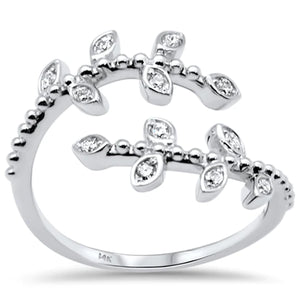 14K White Gold Diamond Leaf Wrap Around Ring