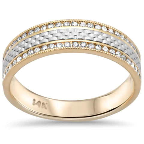 14K Two Tone Gold Engraved Style Men's Diamond Ring Band